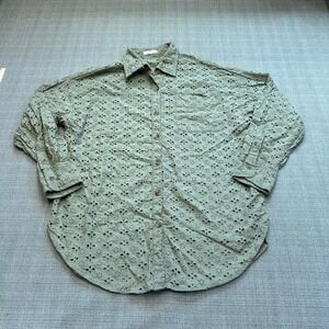 Maurice's‎ Eyelet Shirt Top Small Olive Green Boho Cottagecore Western Festival